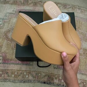 Camel Faux Leather Platform Clogs